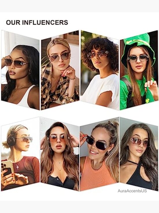 Oversized Rectangle Rimless Sunglasses UV400 Y2K Vintage Shades main image 2